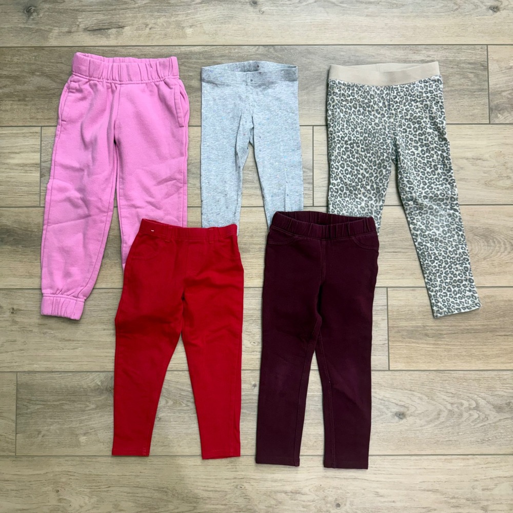 Girls Mixed Pants Bundle Pink Joggers Leopard Polka Dot Leggings Set of 5